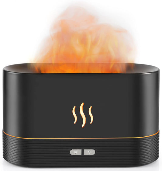 Flame Effect Essential Oil Diffuser & Humidifier - Automatic Shut-Off 180ml, 2 Brightness Modes, Perfect for Home, Office, Spa & Gym (Black)